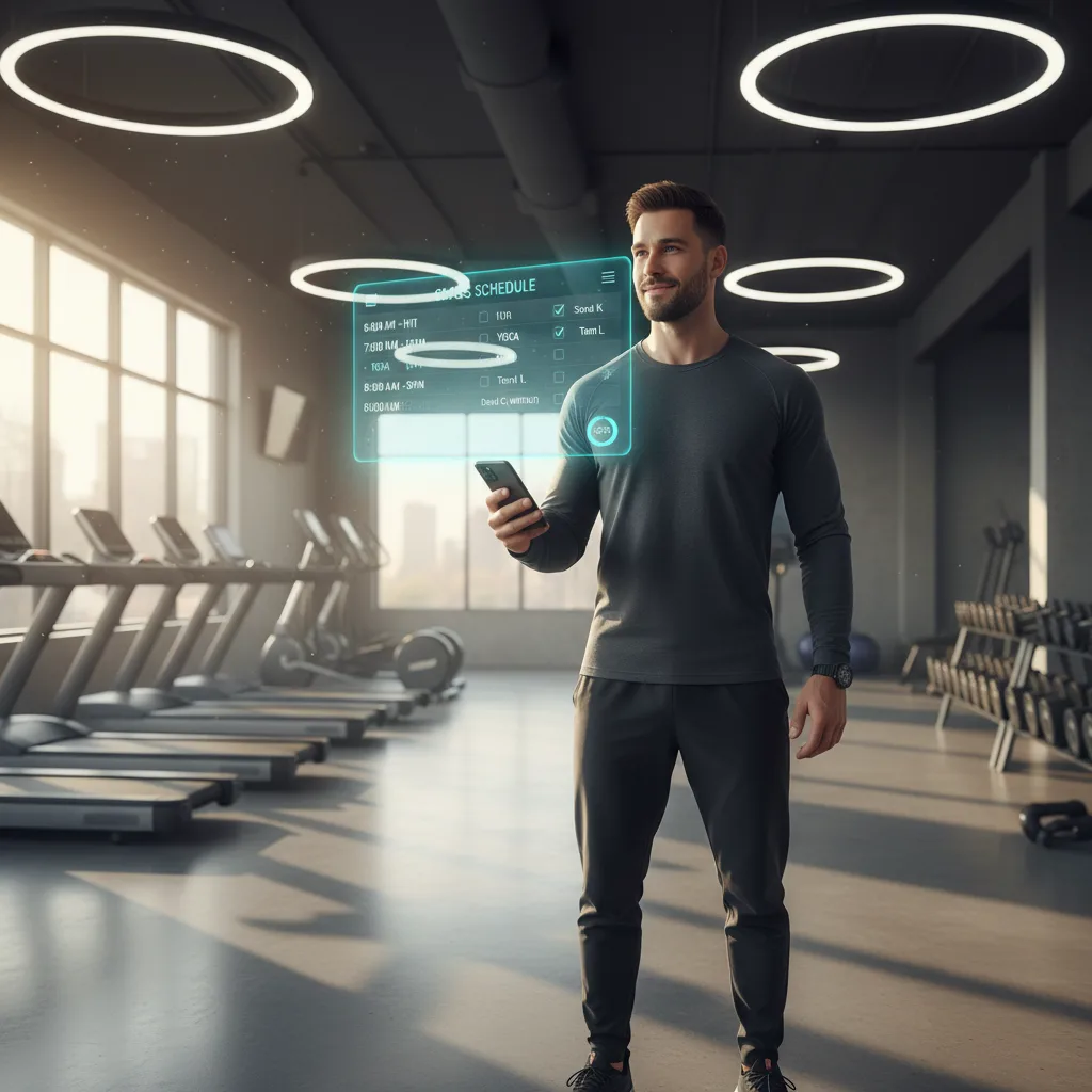 Fitness trainer checking schedule on phone